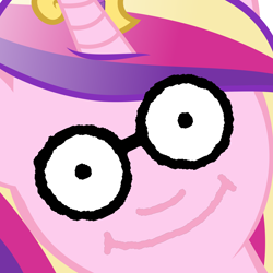 Size: 4800x4800 | Tagged: safe, editor:professorventurer, princess cadance, g4, creepy, cursed image, glasses, hi anon, human facial structure, icon, meme, shitposting, where's waldo