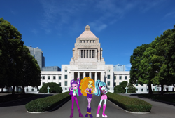 Size: 2560x1725 | Tagged: safe, artist:mixiepie, adagio dazzle, aria blaze, sonata dusk, human, equestria girls, g4, my little pony equestria girls: rainbow rocks, equestria girls in real life, irl, japan, photo, the dazzlings, tokyo