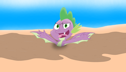 Size: 3034x1739 | Tagged: safe, artist:hf6374ur37, spike, dragon, g4, quicksand, sinking, solo, winged spike, wings