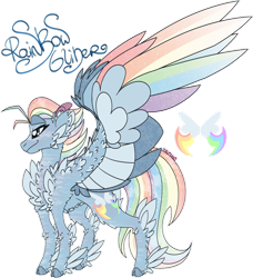 Size: 1280x1401 | Tagged: safe, artist:mrufka69, oc, oc only, oc:rainbow glider, pegasus, pony, cloven hooves, colored wings, female, large wings, magical lesbian spawn, mare, multicolored wings, offspring, parent:night glider, parent:rainbow dash, parents:nightdash, pegasus oc, side view, signature, simple background, smiling, smirk, solo, spread wings, transparent background, wings