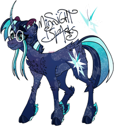 Size: 1280x1415 | Tagged: safe, artist:mrufka69, oc, oc only, oc:midnight sparks, pony, unicorn, cloven hooves, curved horn, horn, magical lesbian spawn, offspring, parent:tempest shadow, parent:twilight sparkle, parents:tempestlight, simple background, solo, transparent background