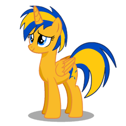 Size: 894x894 | Tagged: safe, artist:mlpfan3991, oc, oc only, oc:flare spark, alicorn, pony, g4, alicornified, female, horn, race swap, simple background, smiling, solo, transparent background, wings