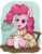 Size: 828x1067 | Tagged: safe, artist:neoshrek, pinkie pie, earth pony, pony, g4, chair, clothes, coffee mug, dialogue, female, foam, lidded eyes, mare, mug, open mouth, open smile, smiling, solo, sweater, table, turtleneck