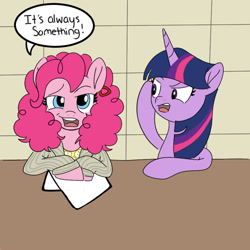 Size: 800x800 | Tagged: safe, artist:bunnyweinberger, pinkie pie, twilight sparkle, earth pony, pony, unicorn, g4, comedy, duo, duo female, female, roseanne roseannadanna, saturday night live, sketch, unicorn twilight