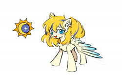 Size: 2132x1376 | Tagged: safe, artist:gale spark, oc, oc only, oc:moosun, pegasus, cutie mark, female, open mouth, open smile, simple background, smiling, solo, spread wings, white background, wings