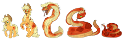 Size: 4967x1572 | Tagged: safe, artist:atcpony, applejack, earth pony, pony, rattlesnake, snake, g4, fangs, female, forked tongue, mental shift, pony to snake, sequence, simple background, slit pupils, solo, species swap, tongue out, transformation, transformation sequence, transparent background, unwilling transformation