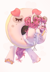 Size: 1736x2500 | Tagged: safe, artist:medkit, oc, oc only, oc:yustas, mouse, pegasus, pig, accessory, adam's apple, bezel, chest fluff, chocolate, colored eartips, colored eyebrows, colored eyelashes, colored hooves, colored lineart, colored muzzle, colored pupils, colored wings, commission, donut, dun, ear fluff, ears up, eye clipping through hair, eyebrows, eyebrows visible through hair, eyeshadow, feathered wings, femboy, folded wings, food, full body, glaze, gold hooves, golden, gradient hooves, gradient wings, hairstyle, headband, heart, hoof fluff, hoof to cheek, hooves, horseshoes, jewelry, leaves, leaves in hair, leg fluff, lidded eyes, lightly watermarked, lines, long mane, long mane male, long tail, looking at someone, makeup, male, multicolored coat, one eye closed, open mouth, open smile, orange eyes, paint tool sai 2, pegasus oc, pendant, pink, pink background, pink eyeshadow, pink mane, pink tail, ponytail, scrunchie, signature, silver, simple background, smiling, solo, spots, stallion, sternocleidomastoid, striped mane, striped tail, tail, tassels, teeth, two toned mane, two toned tail, two toned wings, unshorn fetlocks, wall of tags, watermark, wing fluff, wings, wink, ych result
