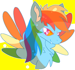 Size: 540x506 | Tagged: safe, artist:peribot, rainbow dash, pegasus, pony, g4, bust, chest fluff, simple background, smiling, smirk, solo, spread wings, wings