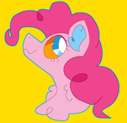 Size: 540x524 | Tagged: safe, artist:peribot, pinkie pie, earth pony, pony, g4, :3, bust, chest fluff, simple background, solo, yellow background