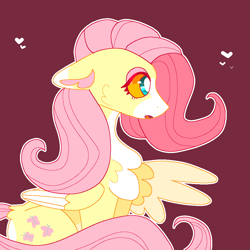 Size: 1000x1000 | Tagged: safe, artist:peribot, fluttershy, pegasus, pony, g4, chest fluff, heart, red background, simple background, sitting, solo
