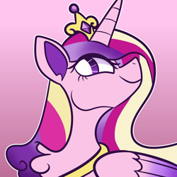 Size: 1000x1000 | Tagged: safe, artist:peribot, princess cadance, alicorn, pony, g4, bust, chest fluff, gradient background, jewelry, regalia, smiling, solo