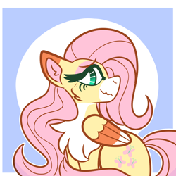 Size: 1000x1000 | Tagged: safe, artist:peribot, fluttershy, pegasus, pony, g4, fluffy, simple background, sitting, smiling, solo