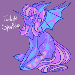 Size: 1240x1240 | Tagged: safe, artist:sainthorse, twilight sparkle, alicorn, pony, g4, purple background, redesign, simple background, sitting, solo, twilight sparkle (alicorn)