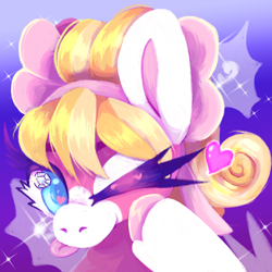 Size: 1240x1240 | Tagged: safe, artist:sainthorse, oc, oc only, oc:collie pocket, earth pony, pony, :p, bust, gradient background, headband, heart, one eye closed, solo, tongue out, wink