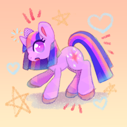 Size: 1240x1240 | Tagged: safe, artist:sainthorse, twilight sparkle, pony, unicorn, g4, gradient background, heart, open mouth, solo, stars, unicorn twilight