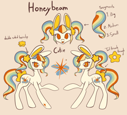 Size: 1240x1118 | Tagged: safe, artist:sainthorse, oc, oc only, oc:honeybeam, earth pony, pony, brown background, reference sheet, simple background, solo, text