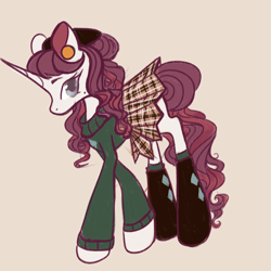 Size: 1240x1240 | Tagged: safe, artist:sainthorse, rarity, pony, unicorn, g4, brown background, clothes, female, mare, simple background, skirt, socks, solo, sweater