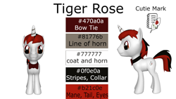 Size: 1920x1080 | Tagged: safe, oc, oc only, oc:tiger rose, unicorn, 3d, reference sheet, simple background, solo, white background