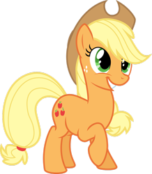 Size: 1024x1175 | Tagged: dead source, safe, artist:fureox, applejack, earth pony, pony, g4, applejack's hat, cowboy hat, cute, female, happy, hat, jackabetes, mare, raised hoof, simple background, smiling, solo, transparent background, vector