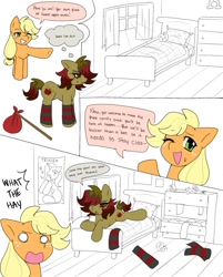 Size: 967x1200 | Tagged: safe, artist:xxb4d_4ppl3xx, applejack, trixie, oc, oc:bad apple, earth pony, pony, g4, antisocial, bong, cellphone, clothes, drugs, leg warmers, messy, phone, smartphone