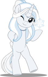 Size: 3146x5000 | Tagged: safe, artist:jhayarr23, oc, oc:snowfall radiance, pony, unicorn, bipedal, commission, commissioner:solar aura, horn, jewelry, snow, snowflake, solo, unicorn oc, ych result