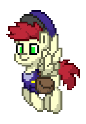Size: 176x252 | Tagged: safe, care package, special delivery, pegasus, pony, pony town, g4, animated, bag, clothes, flying, hat, mailpony, male, pixel art, simple background, solo, sprite, stallion, transparent background