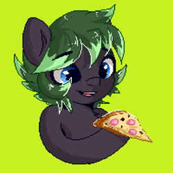 Size: 1600x1600 | Tagged: safe, artist:kristina, earth pony, pony, commission, food, green background, pizza, simple background, solo