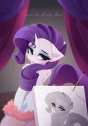 Size: 3776x5357 | Tagged: safe, alternate version, artist:xsatanielx, rarity, pony, unicorn, g4, absurd resolution, back, bedroom eyes, blushing, butt, dock, draw me like one of your french girls, drawing, female, horn, human shoulders, looking at you, looking back, looking back at you, mare, plot, rearity, solo, tail