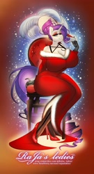 Size: 2210x4096 | Tagged: safe, artist:rajas_ledies, rarity, unicorn, anthro, g4, big breasts, breasts, busty rarity, clothes, dress, female, gloves, heart, heart eyes, high heels, huge breasts, looking at you, shoes, wingding eyes