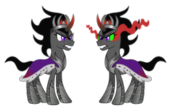 Size: 2450x1607 | Tagged: safe, anonymous artist, ira, pony, umbrum, unicorn, g4, angry, armor, armored pony, clothes, crown, dark eyes, evil, eyebrows, eyelashes, eyes open, fangs, female, furious, gritted teeth, hoof shoes, horn, jewelry, magic, magic aura, mantle, mare, open mouth, queen, regalia, royalty, simple background, solo, standing, teeth, transparent background