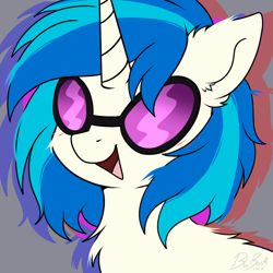 Size: 1048x1048 | Tagged: safe, artist:bluemoon, dj pon-3, vinyl scratch, pony, unicorn, g4, cute, happy, icon, open mouth, solo, sunglasses, vinyl's glasses