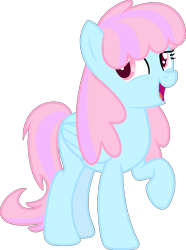 Size: 1012x1360 | Tagged: safe, artist:ponyfluorescence, oc, oc only, pegasus, pony, 2024 community collab, derpibooru community collaboration, blue body, female, mare, open mouth, open smile, pink eyes, pink mane, raised hoof, simple background, smiling, solo, standing, transparent background, wings