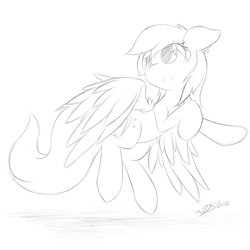 Size: 2000x2000 | Tagged: safe, artist:dshou, oc, oc only, pegasus, pony, flying, high res, monochrome, pegasus oc, sketch, solo, spread wings, wings