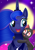 Size: 2480x3508 | Tagged: safe, artist:leonkay, princess luna, alicorn, cat, pony, g4, crossover, luna (sailor moon), namesake, open mouth, open smile, pun, sailor moon (series), smiling, visual pun