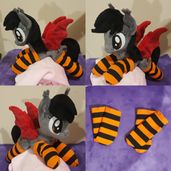 Size: 1024x1024 | Tagged: safe, artist:dawning love, oc, oc only, oc:scarlet, bat pony, pony, clothes, female, irl, mare, photo, plushie, socks, solo, striped socks