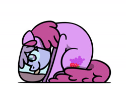 Size: 1800x1350 | Tagged: safe, artist:flutterluv, berry punch, berryshine, earth pony, pony, g4, behaving like a cat, glass, ponified, ponified animal photo, side view, simple background, smiling, solo, that pony sure does love alcohol, tongue out, white background