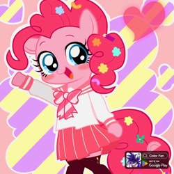 Size: 1024x1024 | Tagged: safe, artist:momo, pinkie pie, earth pony, pony, g4, clothes, cropped, female, school uniform, solo, watermark