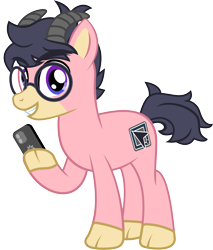 Size: 6711x7887 | Tagged: safe, artist:jaye, oc, oc only, oc:anchor point, goat, goat pony, hybrid, pony, 2024 community collab, derpibooru community collaboration, cellphone, glasses, phone, show accurate, simple background, smartphone, solo, transparent background