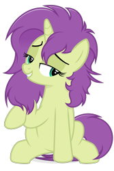 Size: 1600x2400 | Tagged: safe, artist:devfield, oc, oc only, oc:sky spark, pony, unicorn, g4, alternate hairstyle, female, horn, lidded eyes, long mane, mare, raised hoof, raised leg, shading, shadow, simple background, sitting, smug, solo, tail, transparent background, unicorn oc