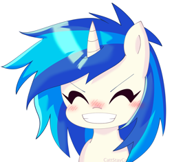 Size: 2782x2622 | Tagged: safe, artist:cattstaycool, dj pon-3, vinyl scratch, pony, unicorn, g4, blush lines, blushing, eyes closed, grin, simple background, smiling, solo, white background