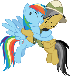 Size: 3000x3205 | Tagged: safe, artist:cloudy glow, daring do, rainbow dash, pegasus, pony, daring don't, g4, .ai available, ^^, cute, daring dorable, dashabetes, duo, duo female, eyes closed, female, grin, heartwarming, hug, mare, simple background, smiling, transparent background, vector