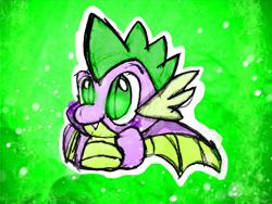 Size: 2304x1728 | Tagged: safe, artist:ferretseq, derpibooru exclusive, spike, dragon, g4, digitally colored, glowing, glowing eyes, green background, outline, simple background, traditional art, white outline, winged spike, wings