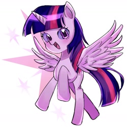 Size: 1711x1711 | Tagged: safe, artist:m09160, twilight sparkle, alicorn, pony, g4, open mouth, simple background, smiling, solo, spread wings, twilight sparkle (alicorn), white background, wings