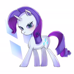 Size: 2048x2048 | Tagged: safe, artist:m09160, rarity, pony, unicorn, g4, looking at you, simple background, smiling, solo, standing, white background