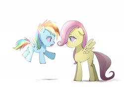 Size: 2048x1536 | Tagged: safe, artist:m09160, fluttershy, rainbow dash, pegasus, pony, g4, crying, duo, female, filly, filly fluttershy, filly rainbow dash, foal, looking at each other, looking at someone, open mouth, simple background, white background, younger