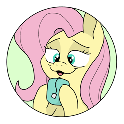 Size: 1664x1664 | Tagged: safe, artist:doodledonutart, fluttershy, pegasus, pony, g4, bust, female, food, hoof hold, lidded eyes, mare, mug, simple background, smiling, solo, tea, white background