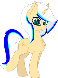 Size: 1924x2583 | Tagged: safe, artist:just rusya, derpibooru exclusive, oc, oc only, oc:4 bore, pony, unicorn, 2024 community collab, derpibooru community collaboration, chest fluff, horn, looking at you, raised hoof, simple background, smiling, solo, transparent background