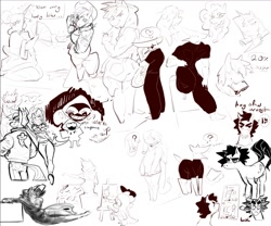 Size: 1568x1302 | Tagged: safe, artist:cowhour, applejack, fluttershy, rarity, spike, pony, anthro, g4, drawpile, monochrome