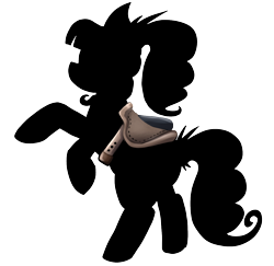 Size: 1236x1202 | Tagged: safe, artist:jackudoggy, oc, oc only, oc:vantablack, earth pony, pony, black, black and white, commission, grayscale, monochrome, saddle, silhouette, simple background, solo, tack, transparent background