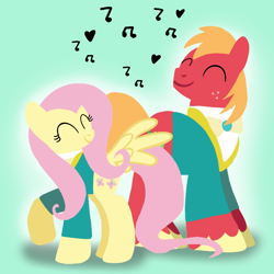Size: 1400x1400 | Tagged: safe, artist:mlplary6, big macintosh, fluttershy, earth pony, pegasus, pony, g4, clothes, eyes closed, female, male, mare, music notes, ponytones, ship:fluttermac, shipping, stallion, straight